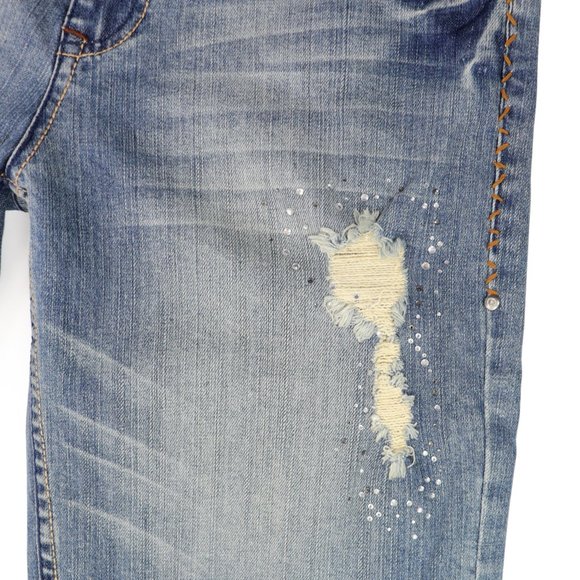 PJ Petrol Women's Tommie Bermuda Denim Jean Shorts Embellished Ripped Stretch 6 - Picture 3 of 7